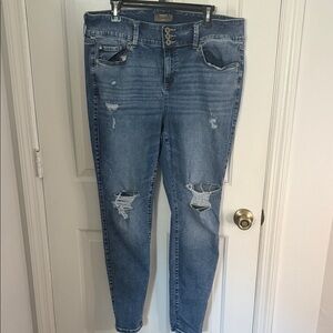 Torrid Women's Blue Distressed Jegging Jeans, Super Soft Stretch